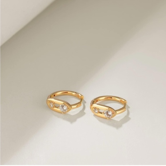 GOLD 14k Gold Plated Cubic Zirconia Hoop Earrings - Picture 1 of 4